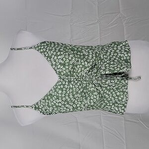 Wild Fable Size L Green Floral Cinch Front Crop Halter Top, Exc. Used Condition